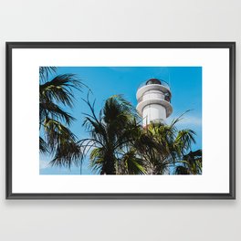 Lighthouse & Palm Trees Framed Art Print