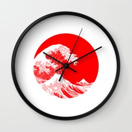 Hokusai great wave of Kanagawa Wall Clock | Illustration, Digital, Concept, Landscape, Japan, Flag, Graphicdesign, Graphic Design, Mixed Media, Kanagawa 
