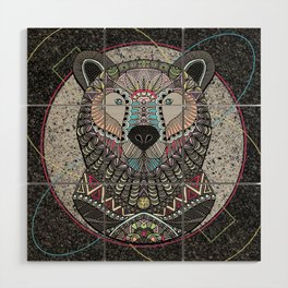 Neon Tribal Bear Wood Wall Art