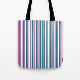 [ Thumbnail: Hot Pink, Dark Cyan & Light Cyan Colored Lines Pattern Tote Bag ]