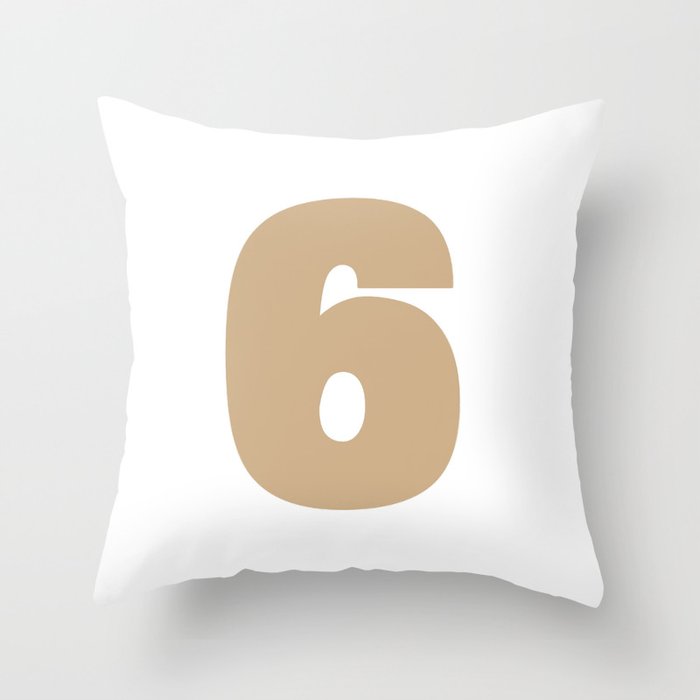 6 (Tan & White Number) Throw Pillow