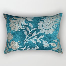 Aqua Teal Vintage Floral Damask Pattern Rectangular Pillow