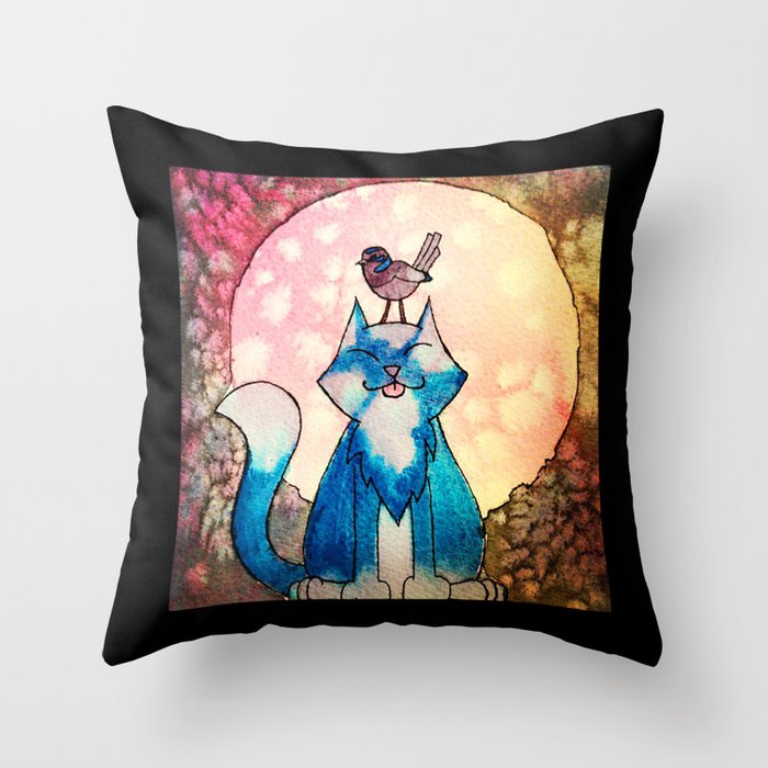 Mooncat in watercolour Throw Pillow