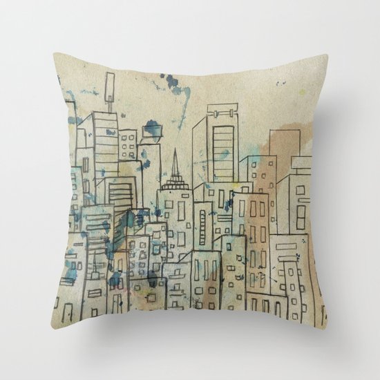 Sketch of buildings in a city that doesn't exist Throw Pillow