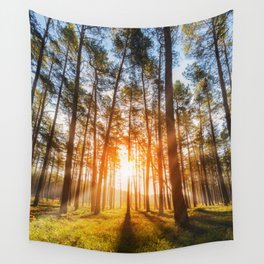 sunset behind trees in forest landscape - nature photography Wall Tapestry
