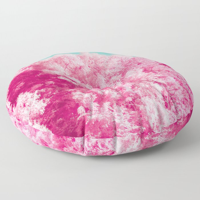 Abstract teal bright pink floral tree branches Floor Pillow