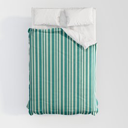 [ Thumbnail: Beige and Dark Cyan Colored Lined Pattern Comforter ]