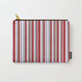[ Thumbnail: Red, Dark Grey & Lavender Colored Lines Pattern Carry-All Pouch ]