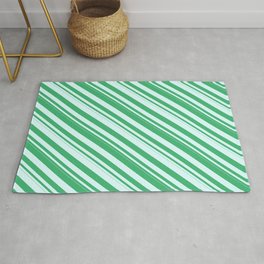 [ Thumbnail: Sea Green and Light Cyan Colored Pattern of Stripes Rug ]