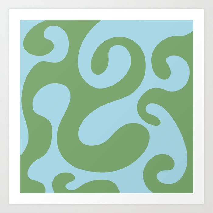 Groovy Fall Wiggles - blue and green medium Art Print