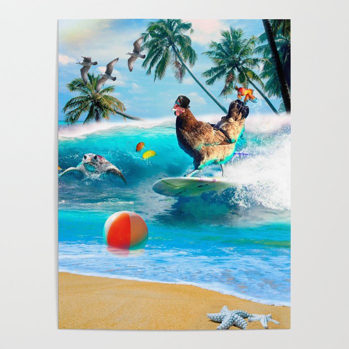 Surfing Chicken Poster