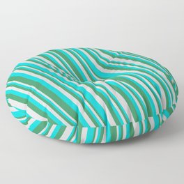 [ Thumbnail: Sea Green, Light Gray & Dark Turquoise Colored Stripes/Lines Pattern Floor Pillow ]
