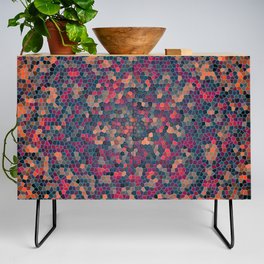 Stained Glass 3D Mosaic Pebbles Leather Modern Collection Credenza