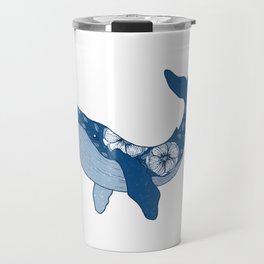 Floral Humpback Whale in Blue Travel Mug