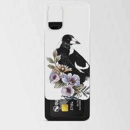 Magpie bird black and white and flowers Android Card Case