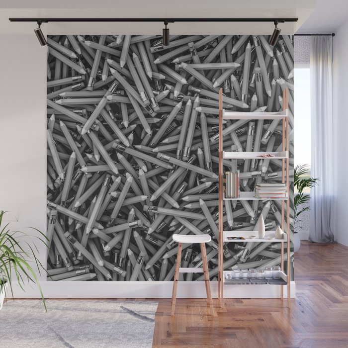 Pencil it in B&W / 3D render of hundreds of pencils in black and white Wall Mural