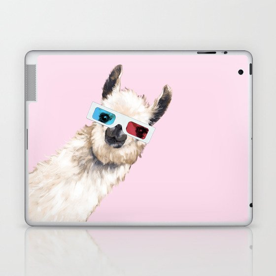 Sneaky Llama With 3d Glasses In Pink Laptop Ipad Skin By