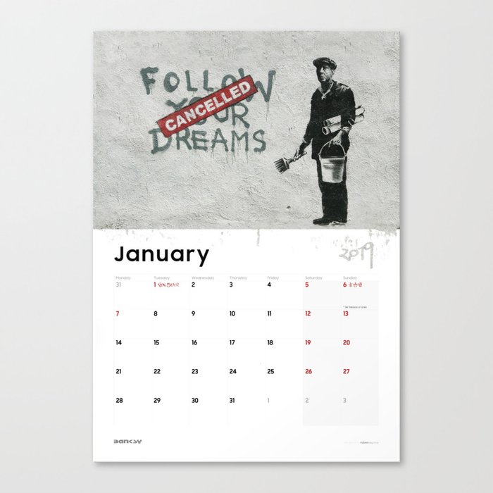 2019 Banksy unnoficial  January calendar Canvas Print