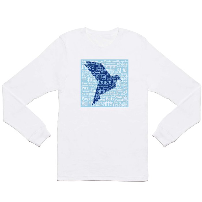 Dove-origami on the background of the word "Peace" in different languages of the World Long Sleeve T Shirt