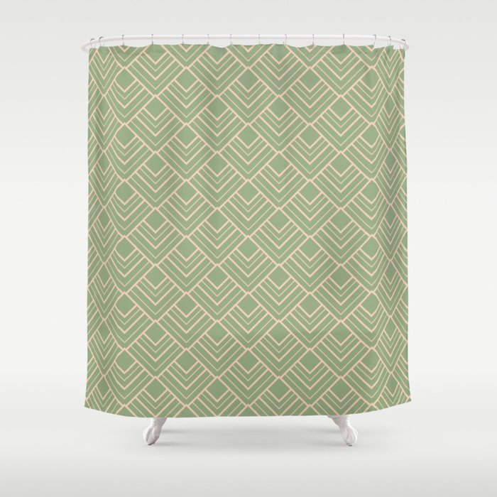 Paris - Classic Green Beige Geometric Minimalism Shower Curtain