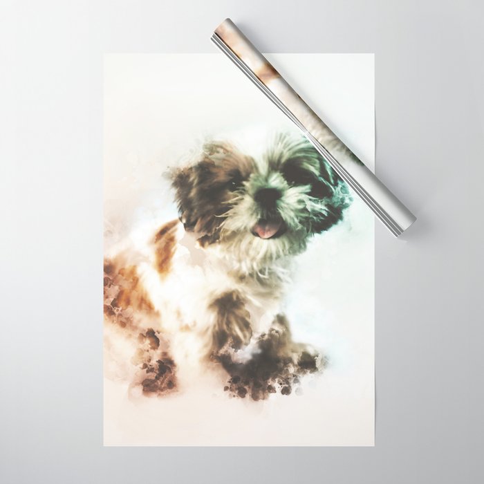 Shih Tzu Digital Watercolor Painting Wrapping Paper By Rhnpredator