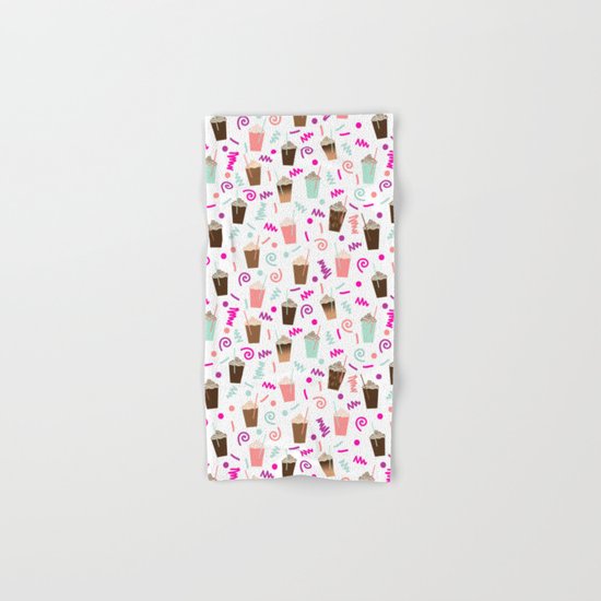 Coffee party retro swirl zig zag symbols 80s rad neon hot pink iced coffees latte milkshake food Hand & Bath Towel