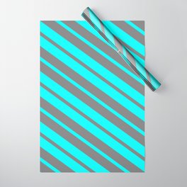 [ Thumbnail: Cyan & Gray Colored Lines/Stripes Pattern Wrapping Paper ]