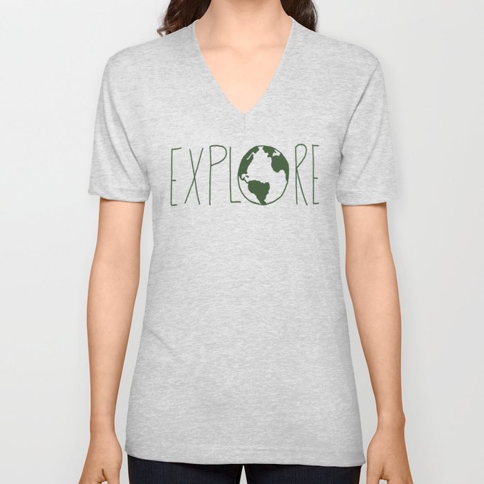 Explore the Globe - Dark Green V Neck T Shirt