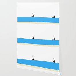 Simple Freedom - Beachy Blue Modern Sailboat Art Wallpaper