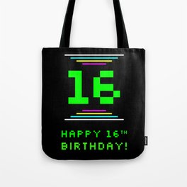 [ Thumbnail: 16th Birthday - Nerdy Geeky Pixelated 8-Bit Computing Graphics Inspired Look Tote Bag ]