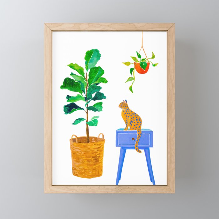 Fiddle Leaf Fig and Cat Framed Mini Art Print
