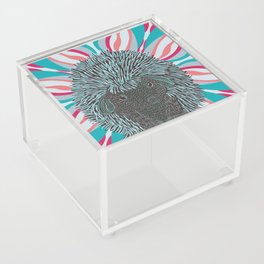 Cute hedgehog with floral pink and blue mandala background Acrylic Box