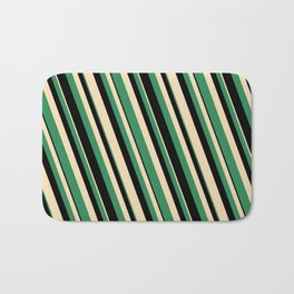 [ Thumbnail: Tan, Sea Green & Black Colored Striped Pattern Bath Mat ]