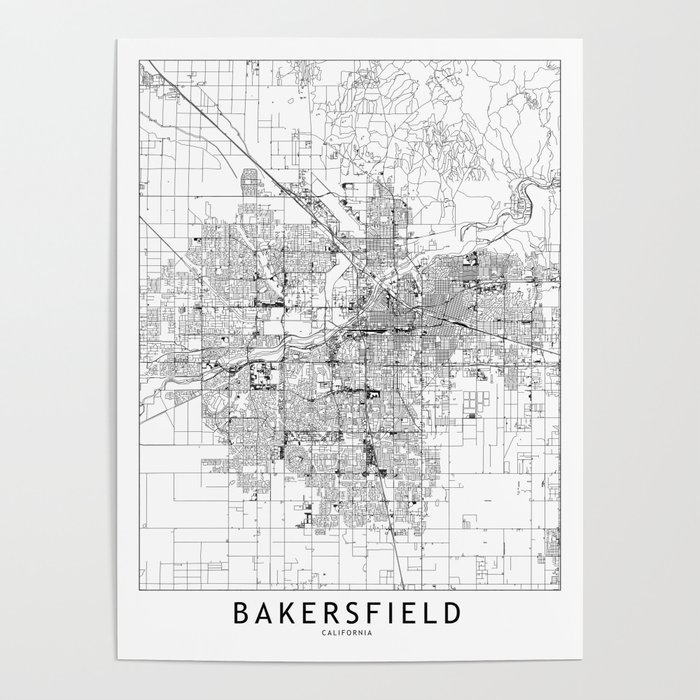 Bakersfield White Map Poster
