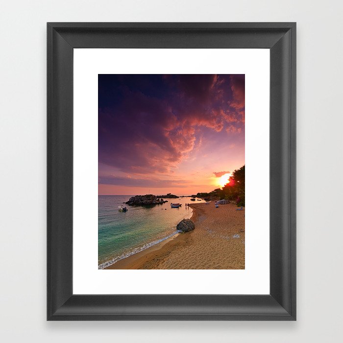 Sunset at the beach of Stoupa in Peloponnese,Greece. Framed Art Print