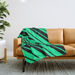 [ Thumbnail: Green and Black Colored Striped Pattern Throw Blanket ]