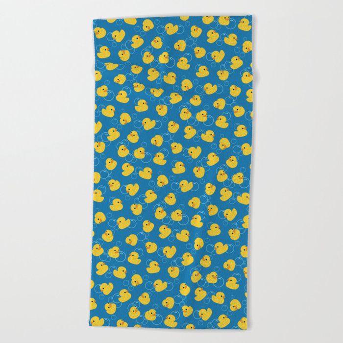 Yellow Toy Duck With Bubbles Beach Towel