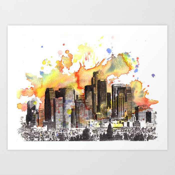 Los Angeles Cityscape Skyline Painting Art Print By Idillard