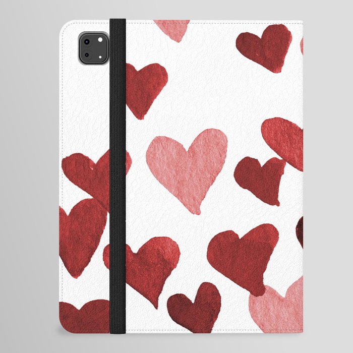 Valentine's Day Watercolor Hearts - red iPad Folio Case