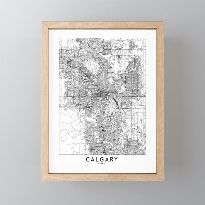 Calgary White Map Framed Mini Art Print