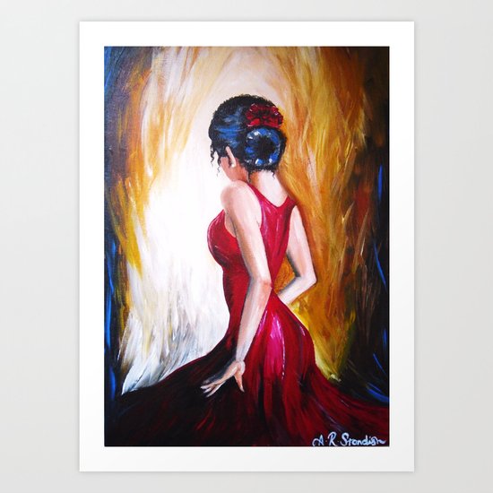 'Lady in Red' by Ashley Rose Standish (Dancer, dancing, Spanish, Latin) Art Print