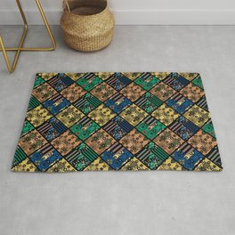 Folklore , patchwork , rustic Rug | Folklore, Patchwork, Rusticpatchwork, Folk, Abstract, Ethnic, Typography, Blue, Vintage, Geometric 