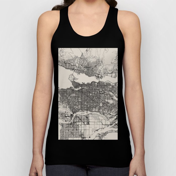 Canada, Vancouver - Black & White Aesthetic City Map Tank Top