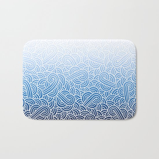 Ombre blue and white swirls doodles Bath Mat