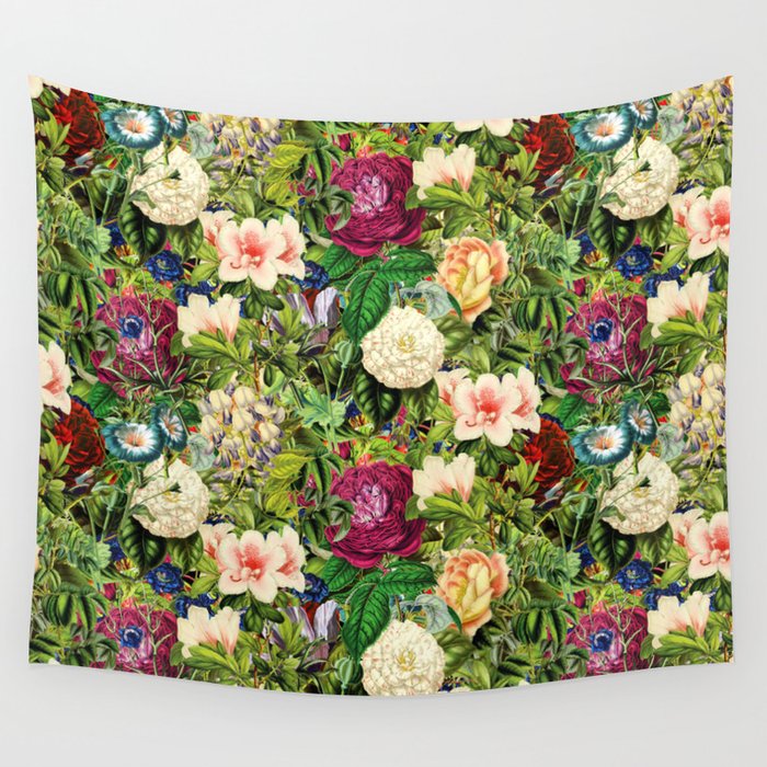 Vintage Floral Garden Wall Tapestry by Antique Images
