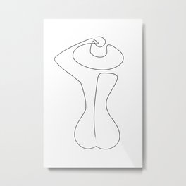 Summer Beauty Metal Print | Single Line Drawing, Explicit Design, Solid Line, Line Illustration, Bottom, Curated, Feminine Figure, Abstract, Contour Drawing, Woman Back 