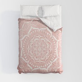 White Flower Mandala on Rose Gold Comforter