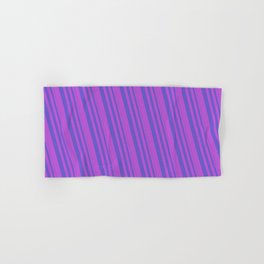[ Thumbnail: Slate Blue & Orchid Colored Striped Pattern Hand & Bath Towel ]