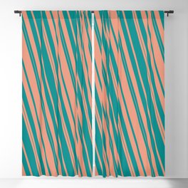 [ Thumbnail: Dark Cyan and Dark Salmon Colored Lined/Striped Pattern Blackout Curtain ]
