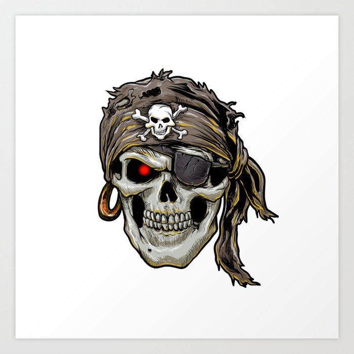 Pirate Skull With Black Bandana Art Print By Marios